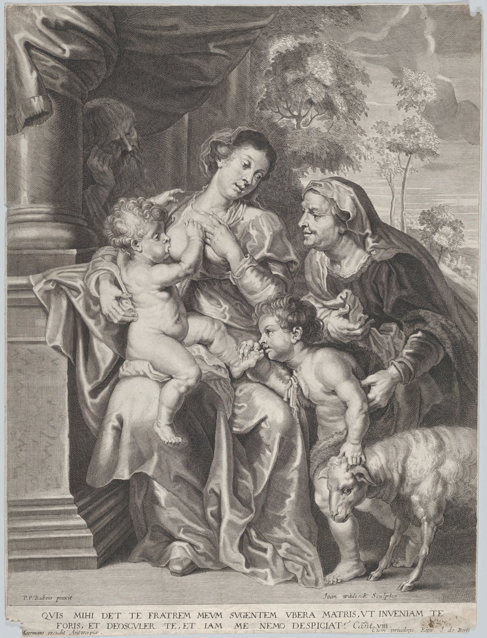 Svatá rodina s Alžbětou a dítětem Svatý Jan Křtitel, Panna kojící nemluvně Krista, kolem 1635-42 od Jan Witdoek