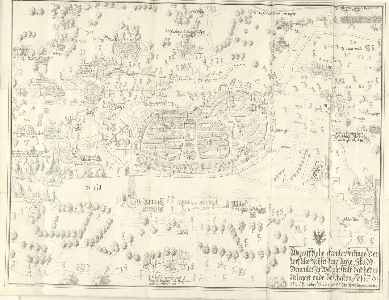 Obléhání a dobytí Deventeru, 1578 Waerafftighe afconterfeitinge der loeflike Keyser zdarma Anze Stadt Deventer V jakém ghestaltu to je Belgert onde Beschaten Ao. 1578 (název na objektu) od Jan de Lange (II) (signed by artist)