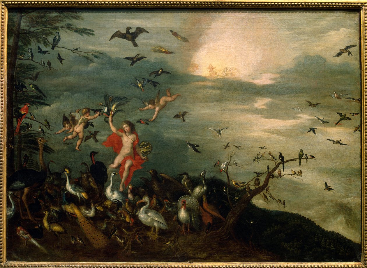 Vzduch. Alegorie přírodních živlů. Obraz Jana Brueghela I. (Jean Breughel, Bruegel nebo Breugel) známý jako De Velours (L