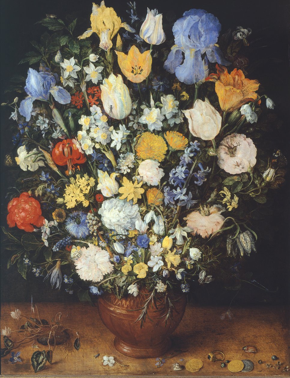 Kytice květin v keramické váze od Jan the Elder Brueghel