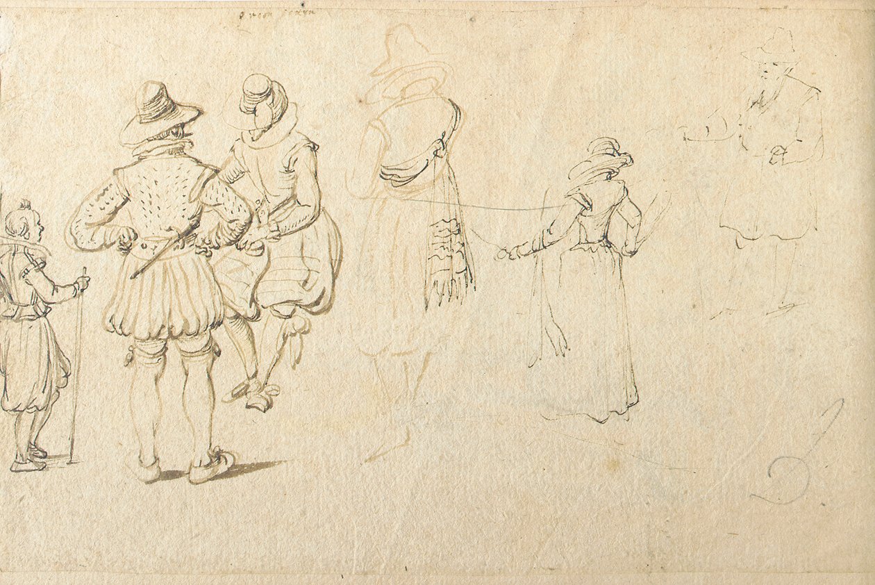Pět postav viděných zezadu a další postava od Jan the Elder Brueghel