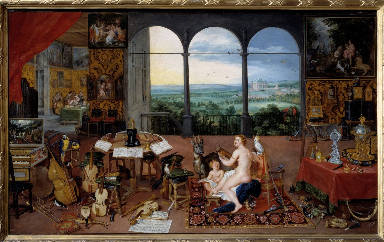 Sluch. Alegorie pěti smyslů Obraz Jana I. Brueghel Dit De Velours (1568-1625) Ec. Podvod od Jan the Elder Brueghel