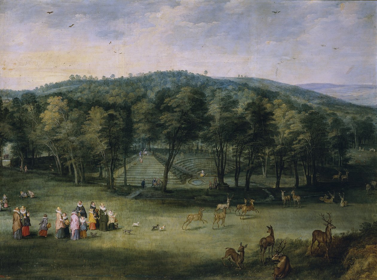 Infanta Isabella Clara Eugenia ze Španělska v Parc de Mariemont, první třetina 17. století. od Jan the Elder Brueghel
