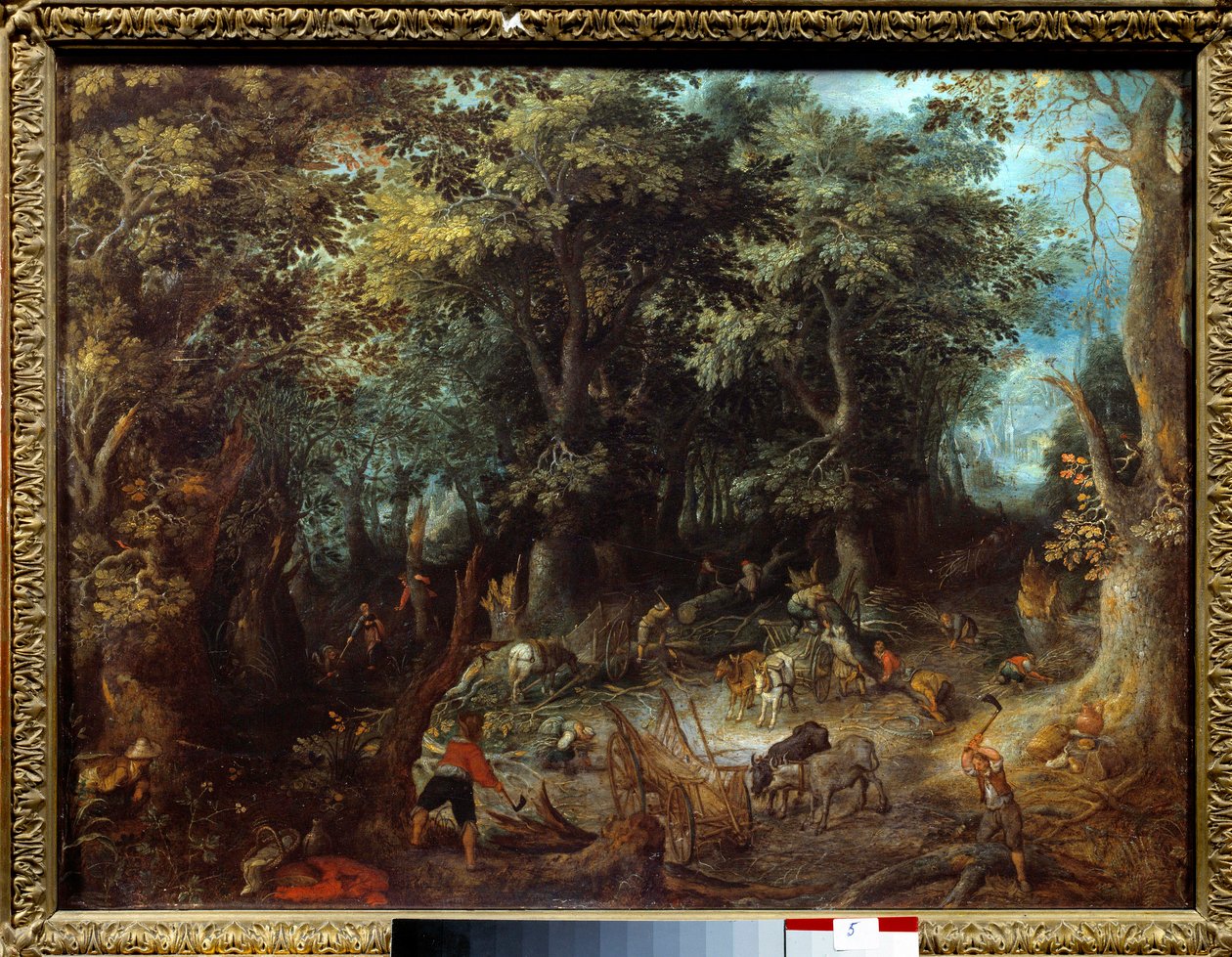 Krajina v lese, lesní krávy Malba Jana Bruegela (nebo Breugel nebo Brueghel nebo Breughel), bývalý známý jako Bruegel de Velours (1568-1625) 17. století Toulouse, Musee des Augustins. od Jan the Elder Brueghel