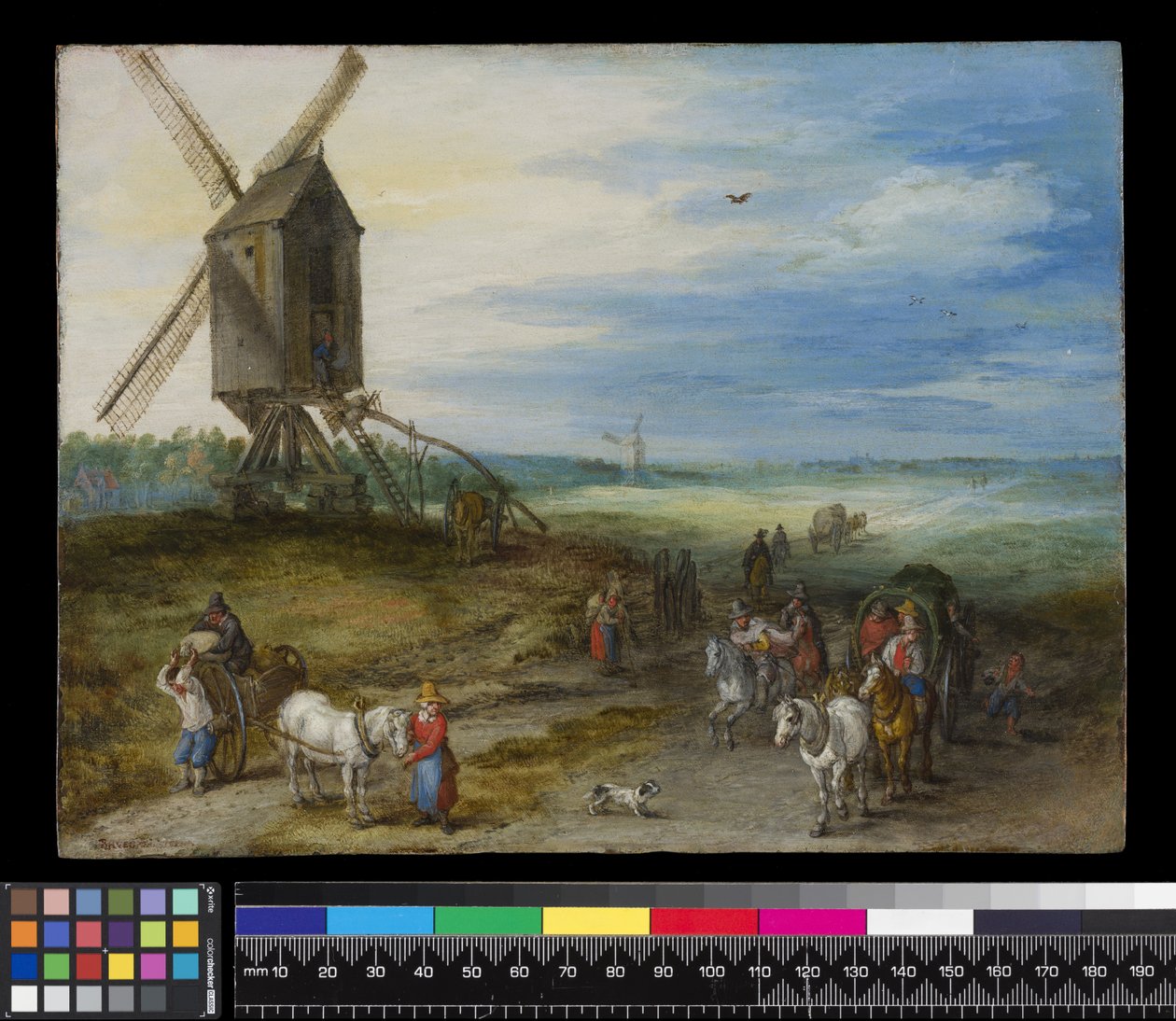 Krajina s mlýnem a vozíky, c.1611 (olej na mědi) od Jan the Elder Brueghel