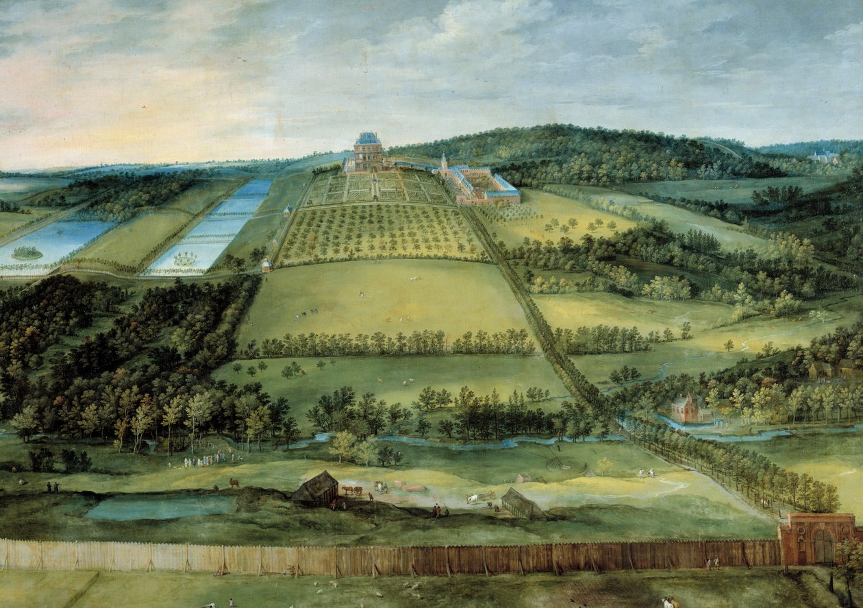 Krajina se zámkem Zámek Mariemont nyní detruit se nachází nedaleko Bruselu. Obraz Jana Brueghela Staršího (nebo třísla či starého), zvaného Brueghel de Velours (1568-1625) od Jan the Elder Brueghel