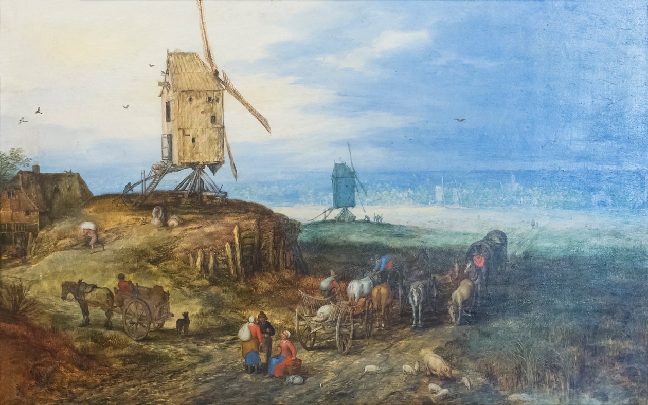 Krajina s větrnými mlýny od Jan the Elder Brueghel