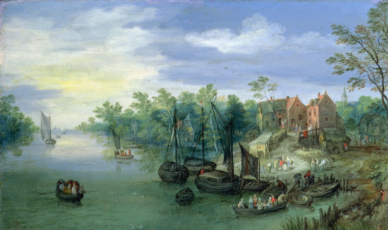 Rivercraft u mola, 1597 od Jan the Elder Brueghel