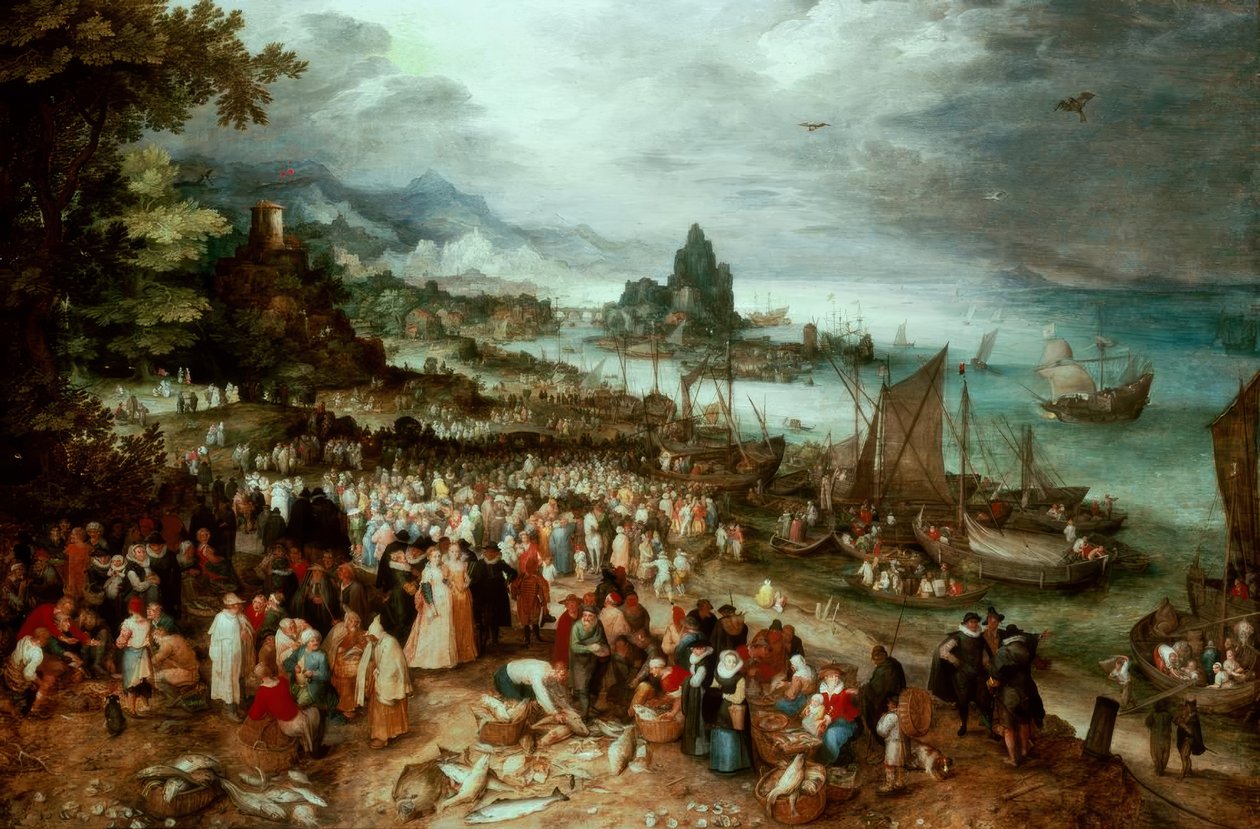 Námořní přístav s kázáním Kristovým od Jan the Elder Brueghel