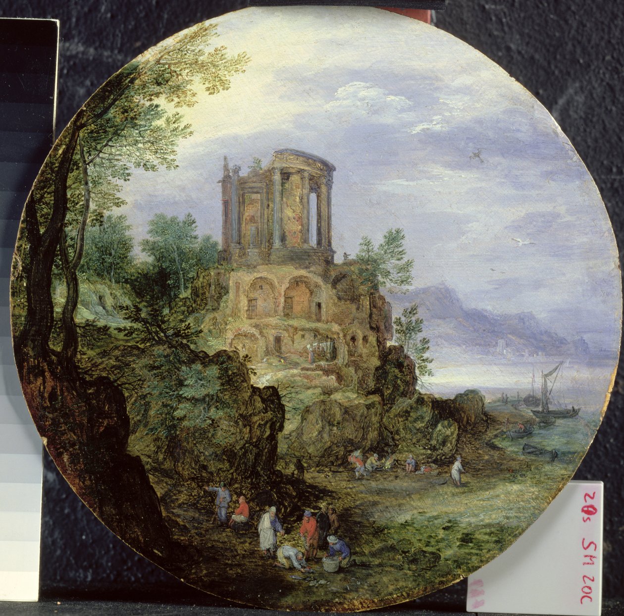 Krajina jižního pobřeží s chrámem Vesta v Tivoli, 1595 od Jan the Elder Brueghel