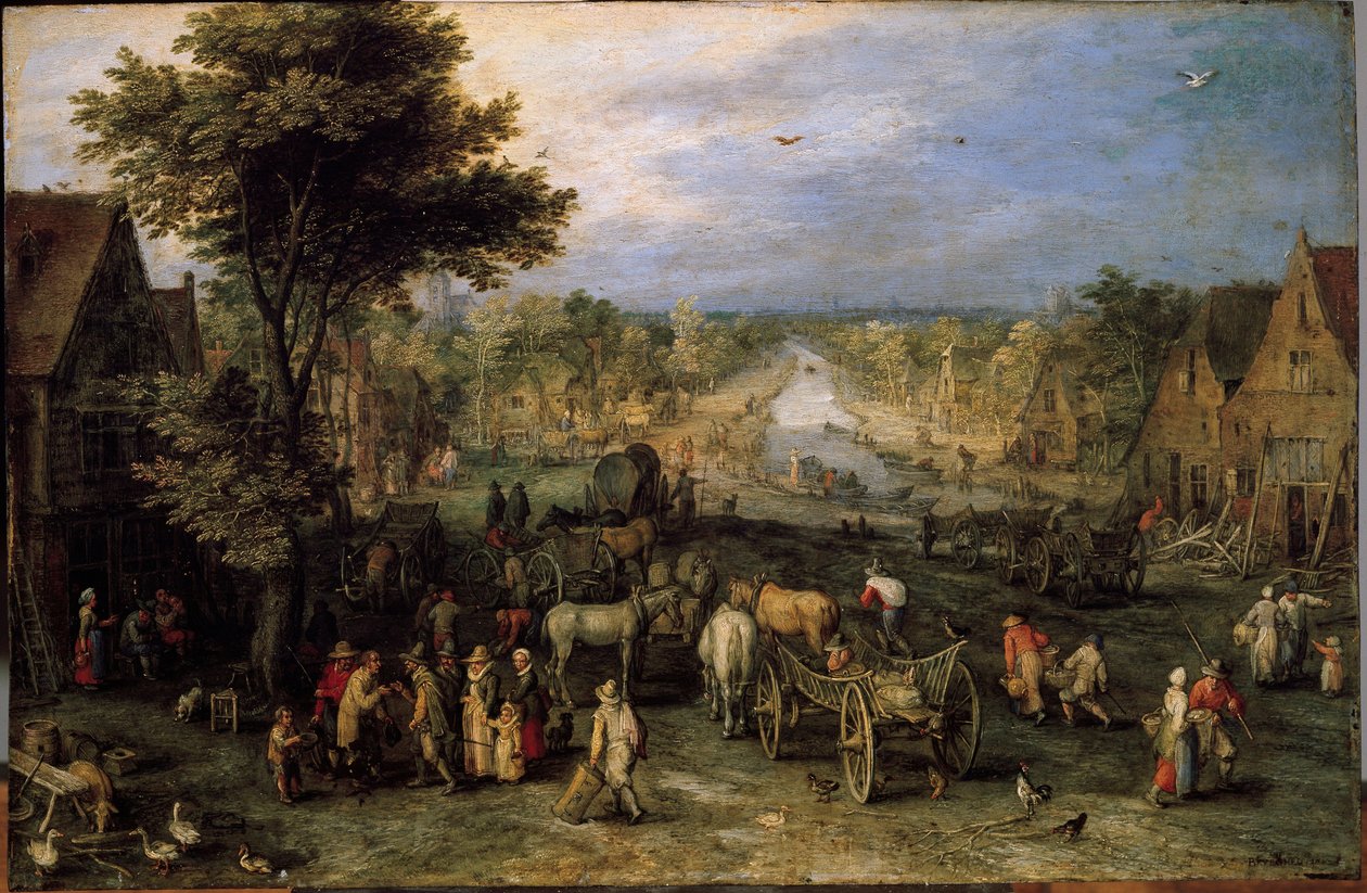 Vesnice s vozíky (Malba od Jan the Elder Brueghel