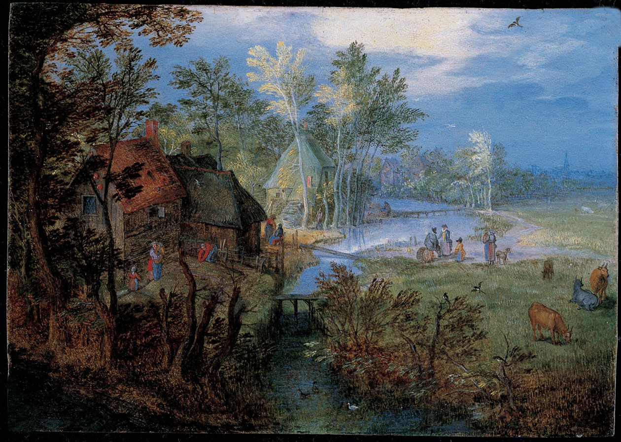Vesnice s rolníky a zvířaty od Jan the Elder Brueghel