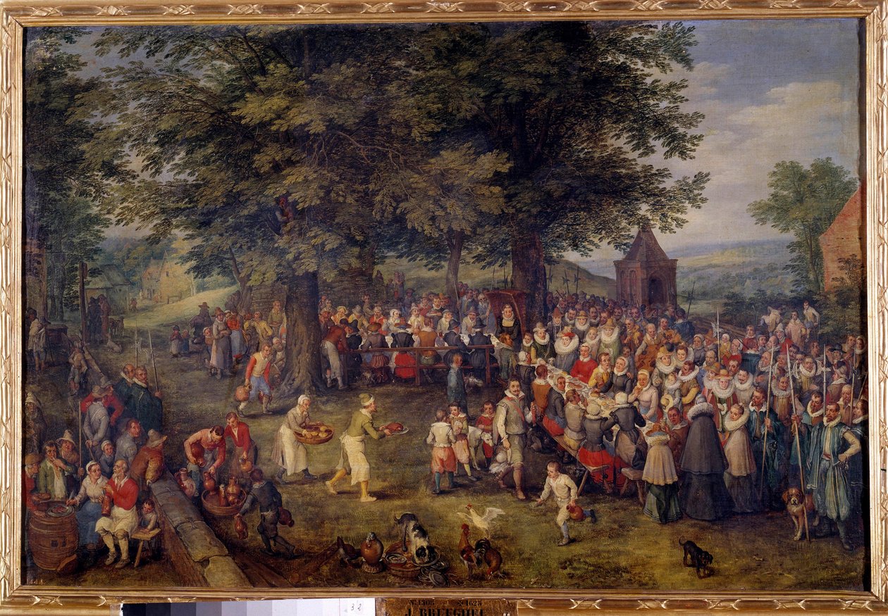 Svatební hostina Scéna svatební večeře ve vesnici. Obraz Jana Brueghela (nebo Bruegel nebo Brueghel nebo Brueghel) bývalý známý jako Bruegel de Velours (1568-1625) Madrid 17. století, Musee du Prado od Jan the Elder Brueghel