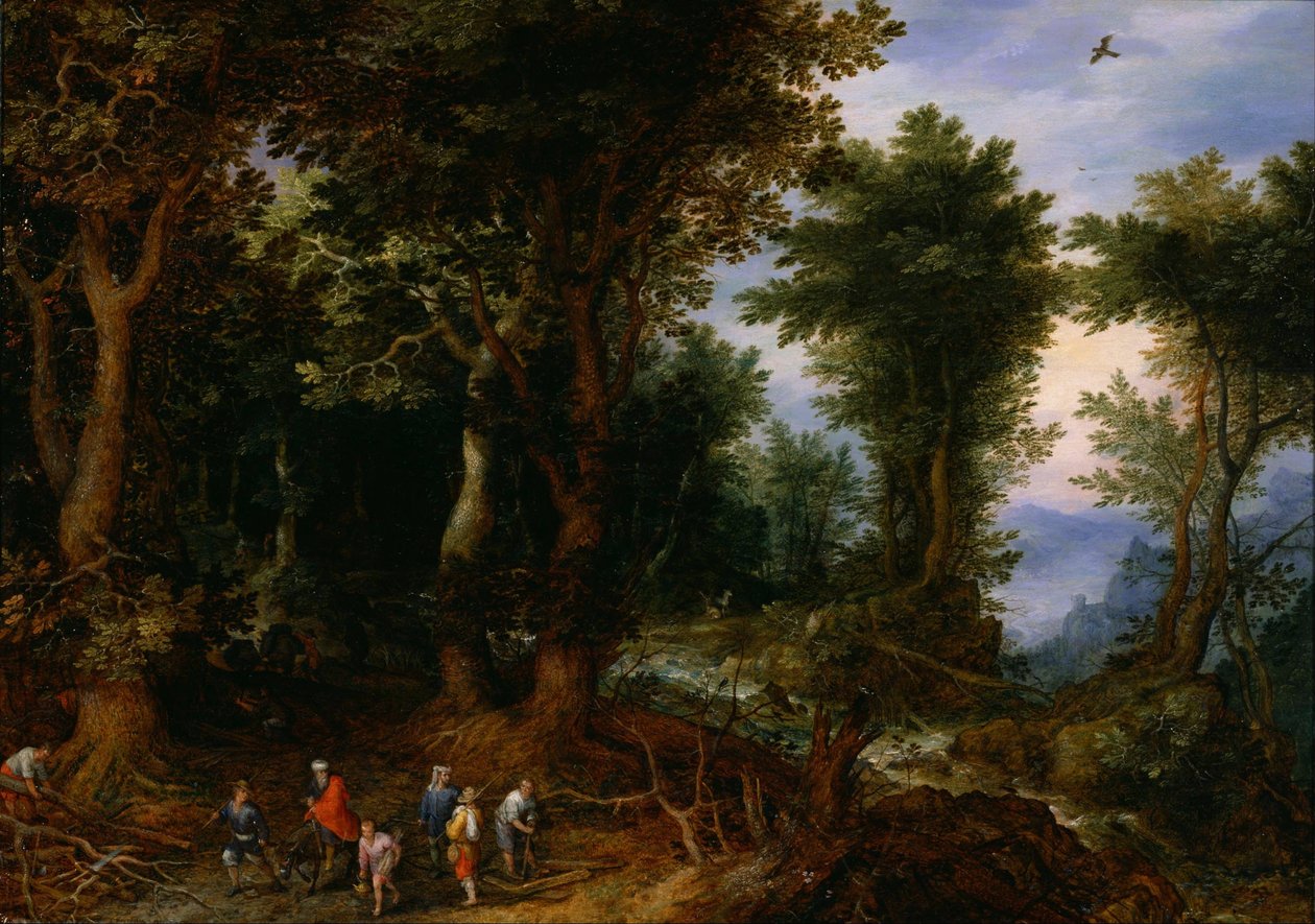 Zalesněná krajina s Abrahamem a Izákem, 1599 od Jan the Elder Brueghel