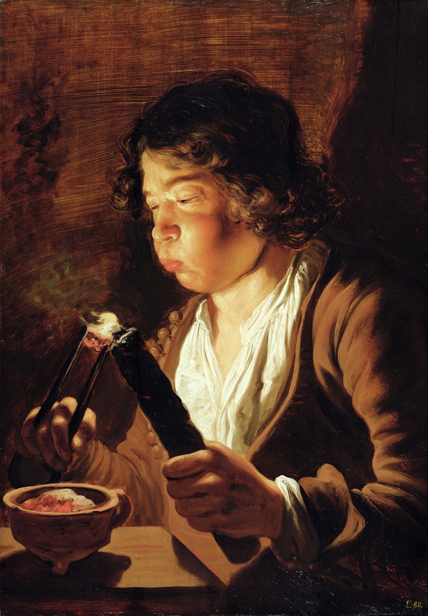 Oheň a dětství: Chlapec s ohnivými kleštěmi a pochodní, 1623-25 od Jan the Elder Lievens