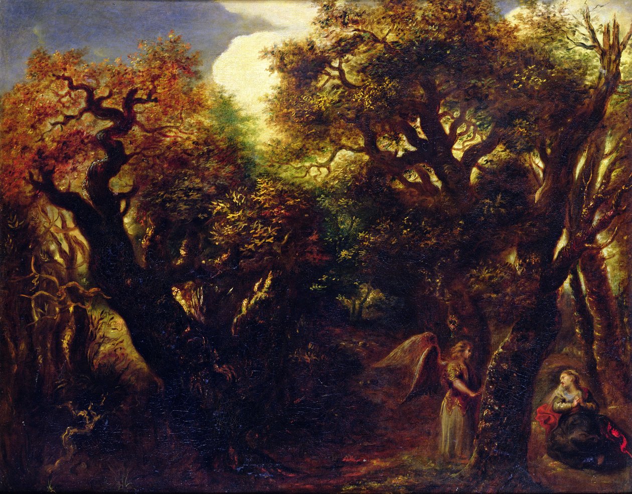 Zalesněná krajina s Hagar a andělem, kolem roku 1645 od Jan the Elder Lievens