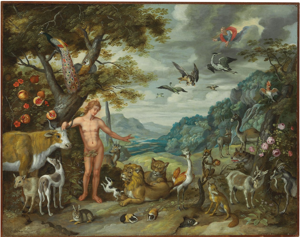 Adam pojmenovává zvířata, z Příběhu Adama a Evy od Jan Brueghel the Younger