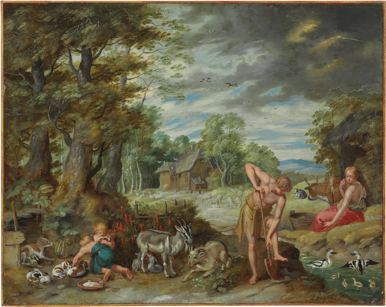 Adam při práci na poli, z Příběhu Adama a Evy od Jan Brueghel the Younger