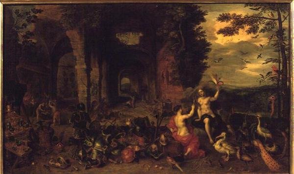 Alegorie vzduchu a ohně, c.1650-60 (olej na panelu) od Jan the Younger Brueghel