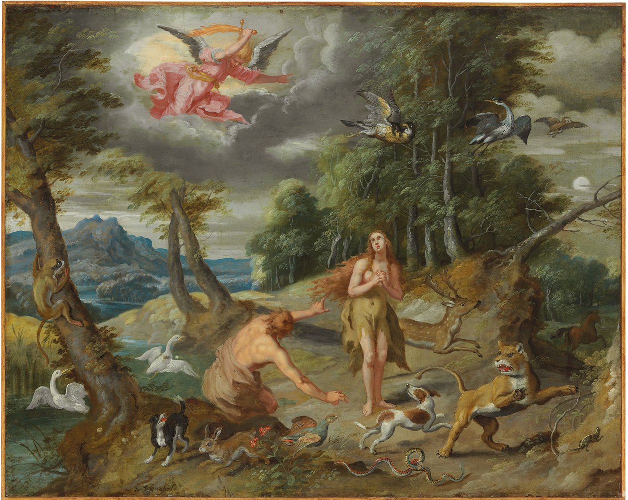 Vyhnání z ráje, z Příběhu Adama a Evy od Jan Brueghel the Younger