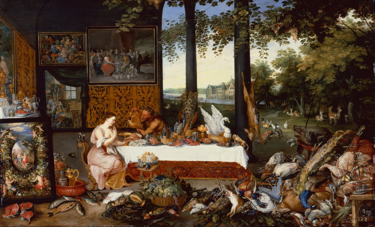 Pět smyslů, chuť (olej na panelu) od Jan the Younger Brueghel