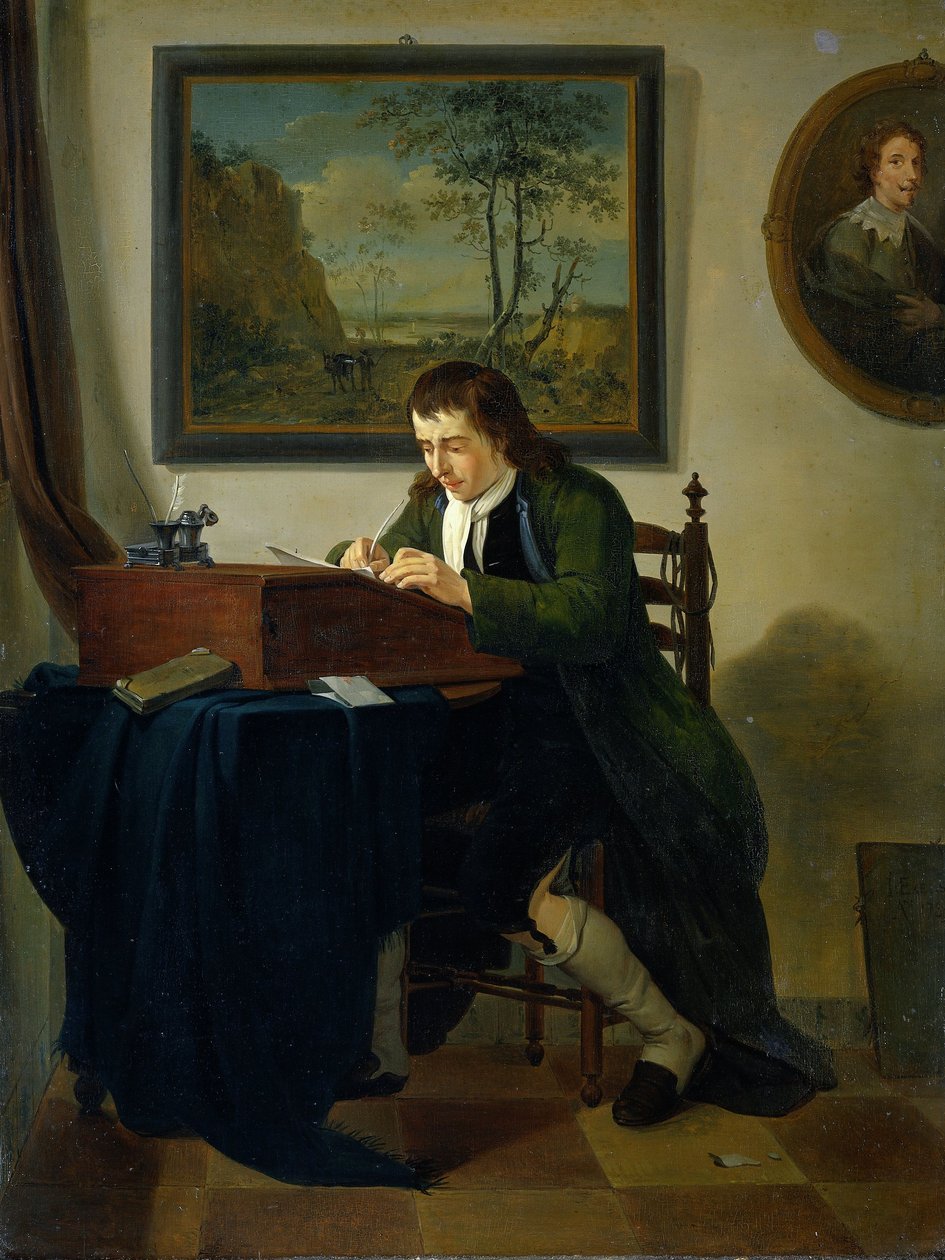 Muž píšící u svého stolu od Jan the Younger Ekels