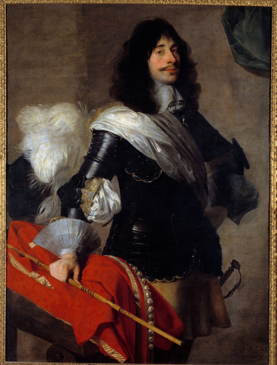 Portrét tříselného syna Pierra Corneille v uniformě jako kapitán koňských legers (Chevau legers, cca 1667 Malba Jean de Reyn (1610-1678) Versailles 17. století, musee Lambinet od Jan van Ryn
