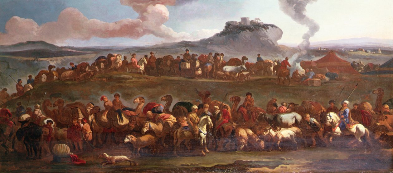 Turecká karavana v krajině (olej na plátně) od Jan van (attr. to) Huchtenburgh