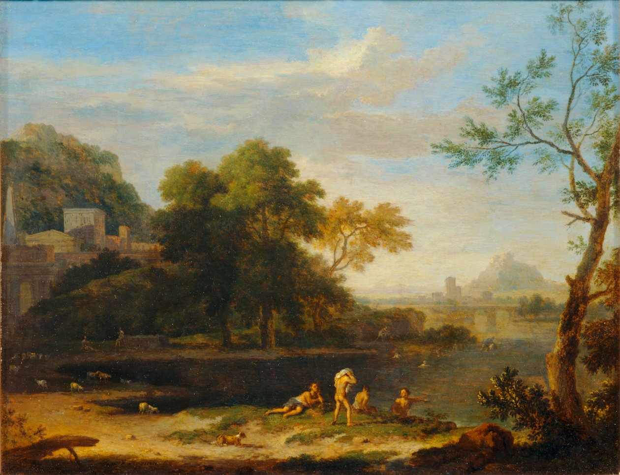 Paysage avec baigneurs - Krajina s koupajícími se ... od Jan van (follower of) Huysum