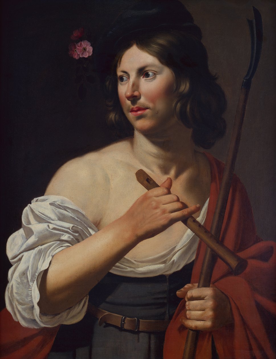 Shepherd Boy drží Crook a flétnu (olej na plátně) od Jan van Bijlert or Bylert