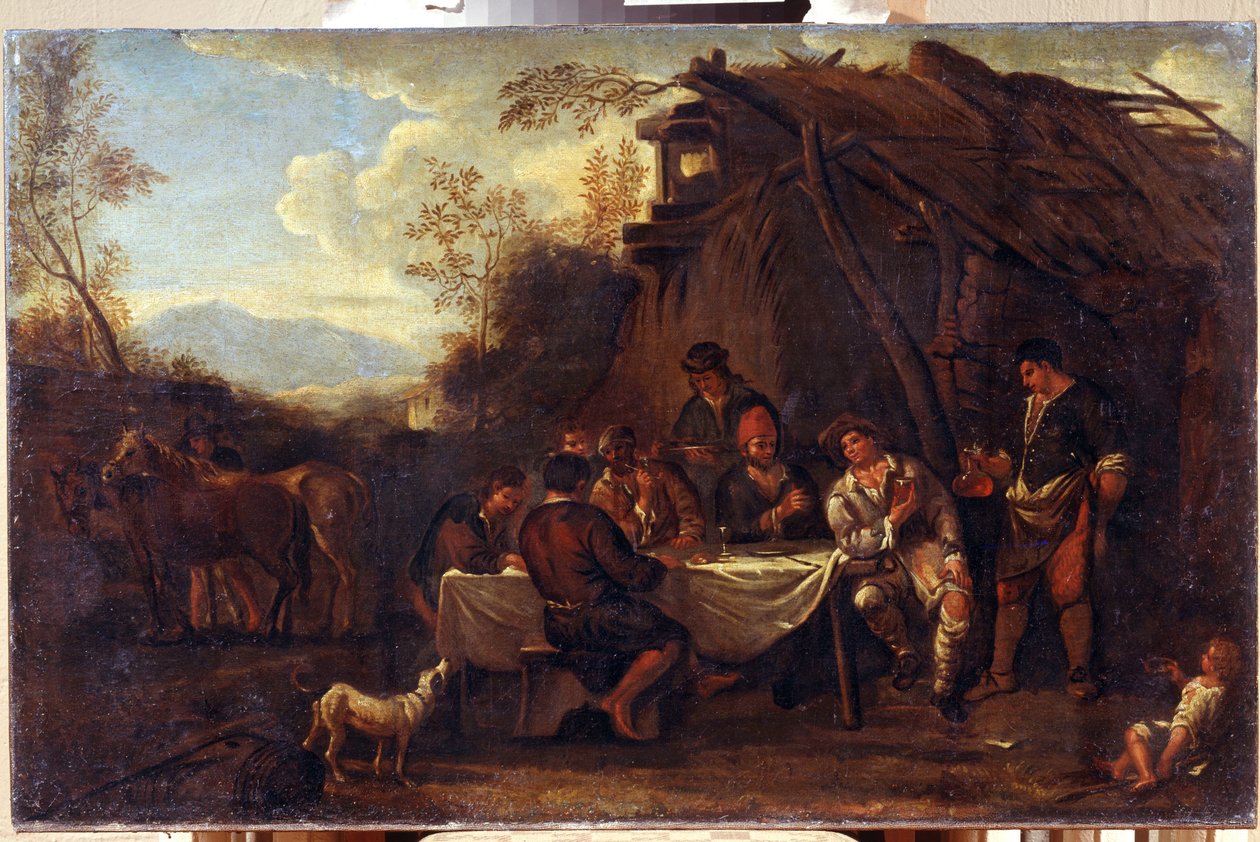 Veselé setkání (Merrymeeting). Obraz Jana Miela (1599-1664). Umění ve vlámském barokním stylu. Olej na plátně. Regionální muzeum umění I. Kramskoi, Voroněž (Voronezh, Rusko). od Jan van Bike Miel