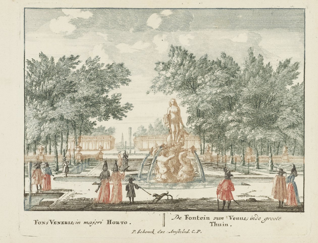 Fontána Venuše ve velké zahradě paláce Het Loo Gesichte van het Famous Loo jako ostatní královské domy (název série) Admirandorum quadruplex spectaculum (název série) od Jan van Call (I)