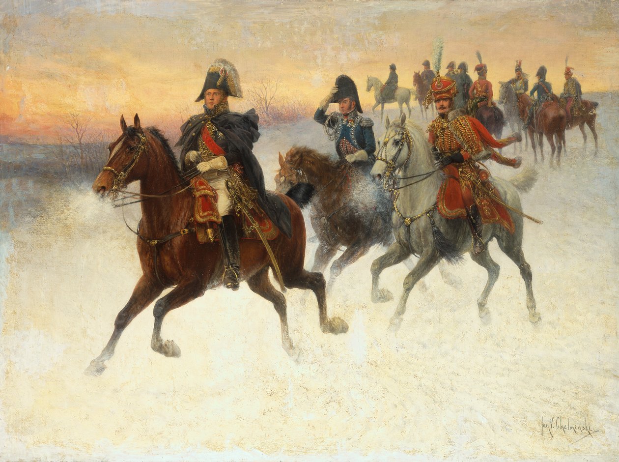 Maršál Ney a Napoleon a jejich vojska během ruského tažení (olej na plátně) od Jan van Chelminski