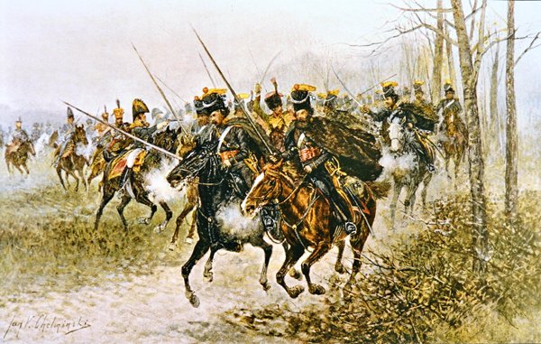 Napoleon a jeho štáb překvapeni kozáky (akvarel na papíře) od Jan van Chelminski