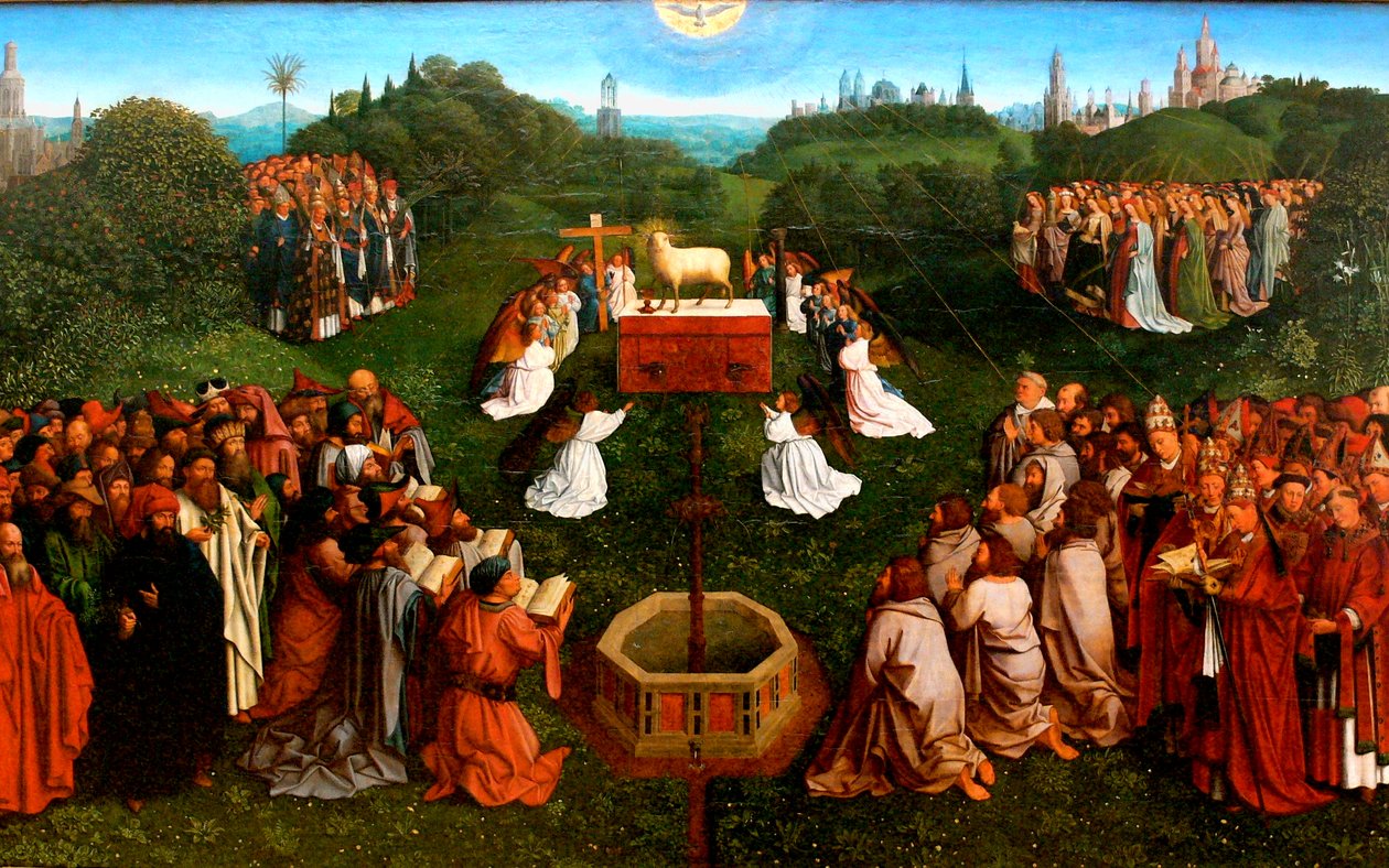 Klanění beránka z Gentského oltářního obrazu od Jan van Eyck