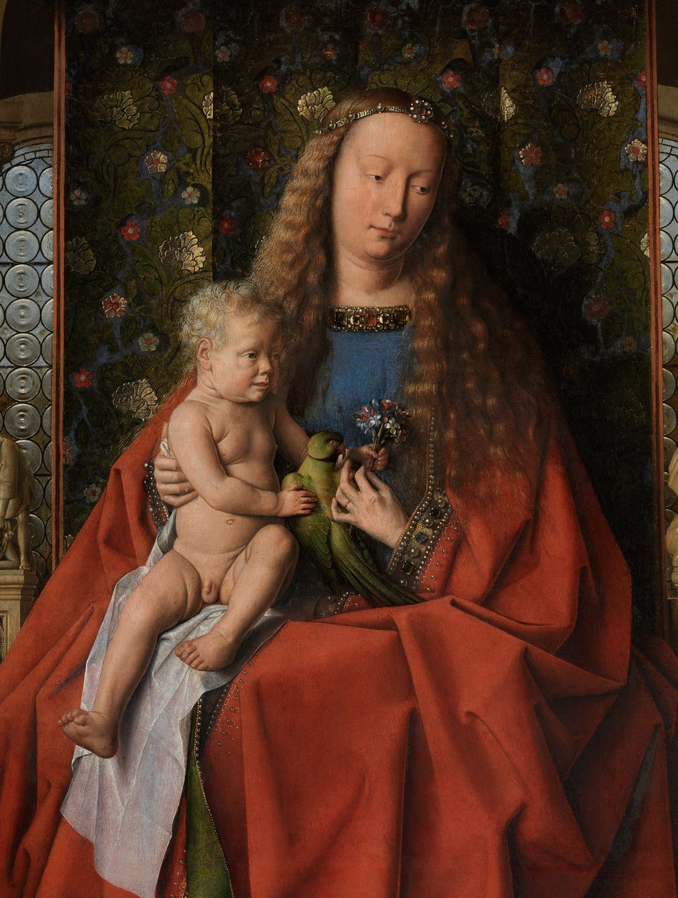 Detail z Panny Marie s dítětem se svatými Donatianem a Jiřím a kanovníkem Jorisem van der Paele, kolem 1436 (olej na dřevě) od Jan van Eyck