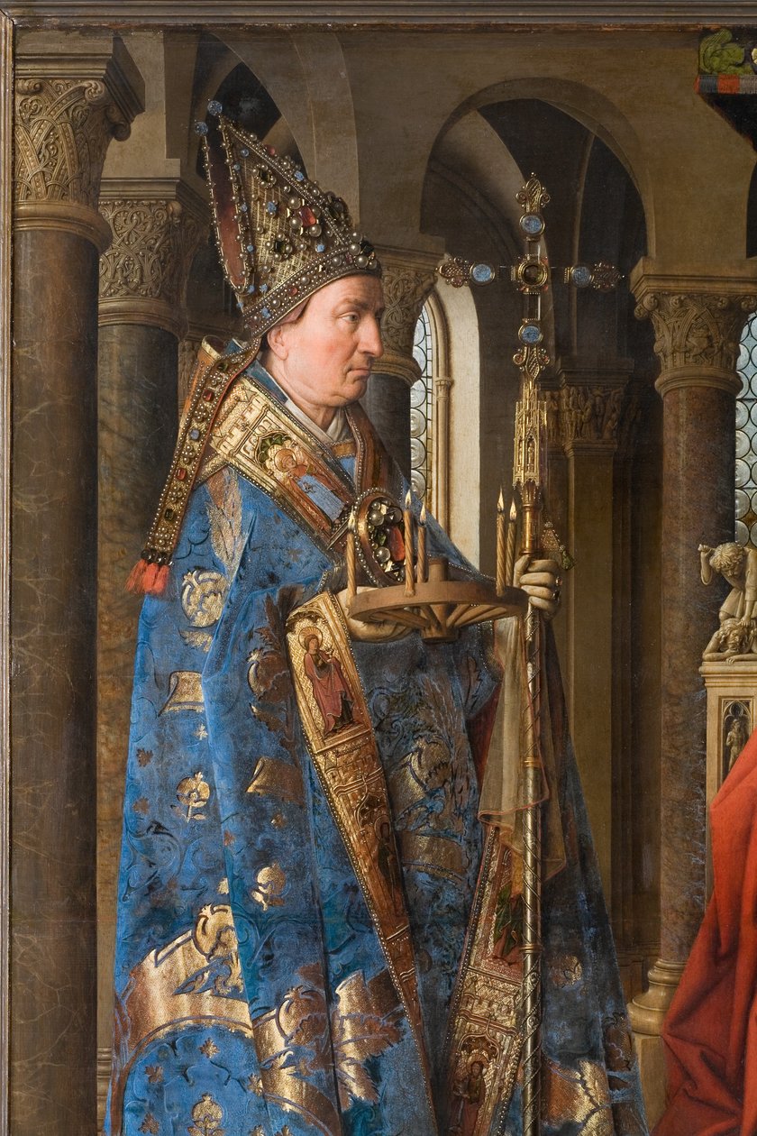 Detail Panny a Dítěte s kanovníkem Jorisem van der Paele od Jan van Eyck