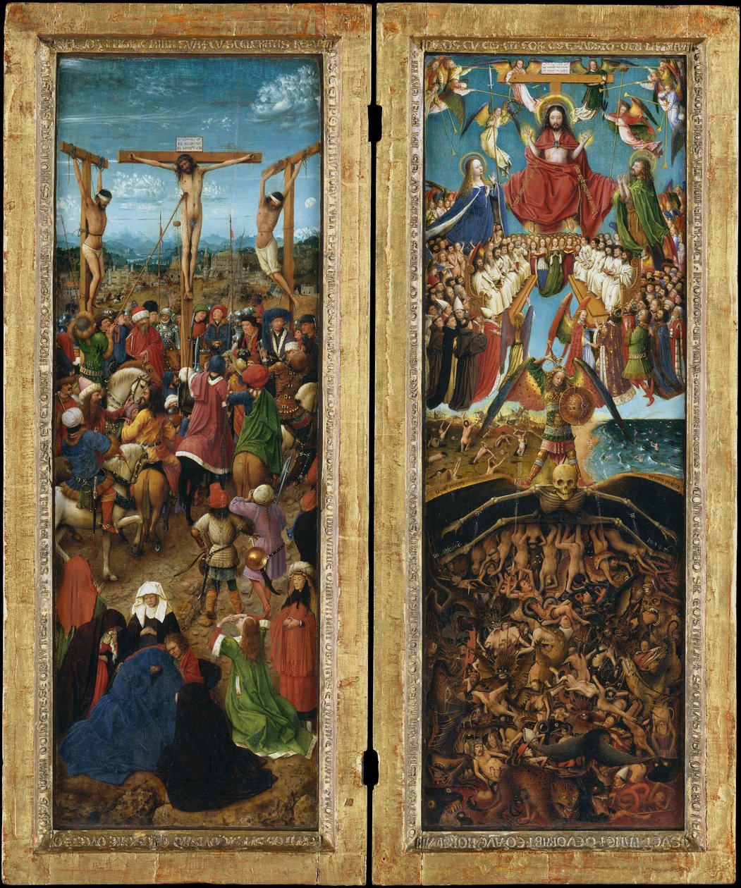 Ukřižování; Poslední soud, cca 1440-41 (olej na plátně přeneseném ze dřeva) od Jan van Eyck