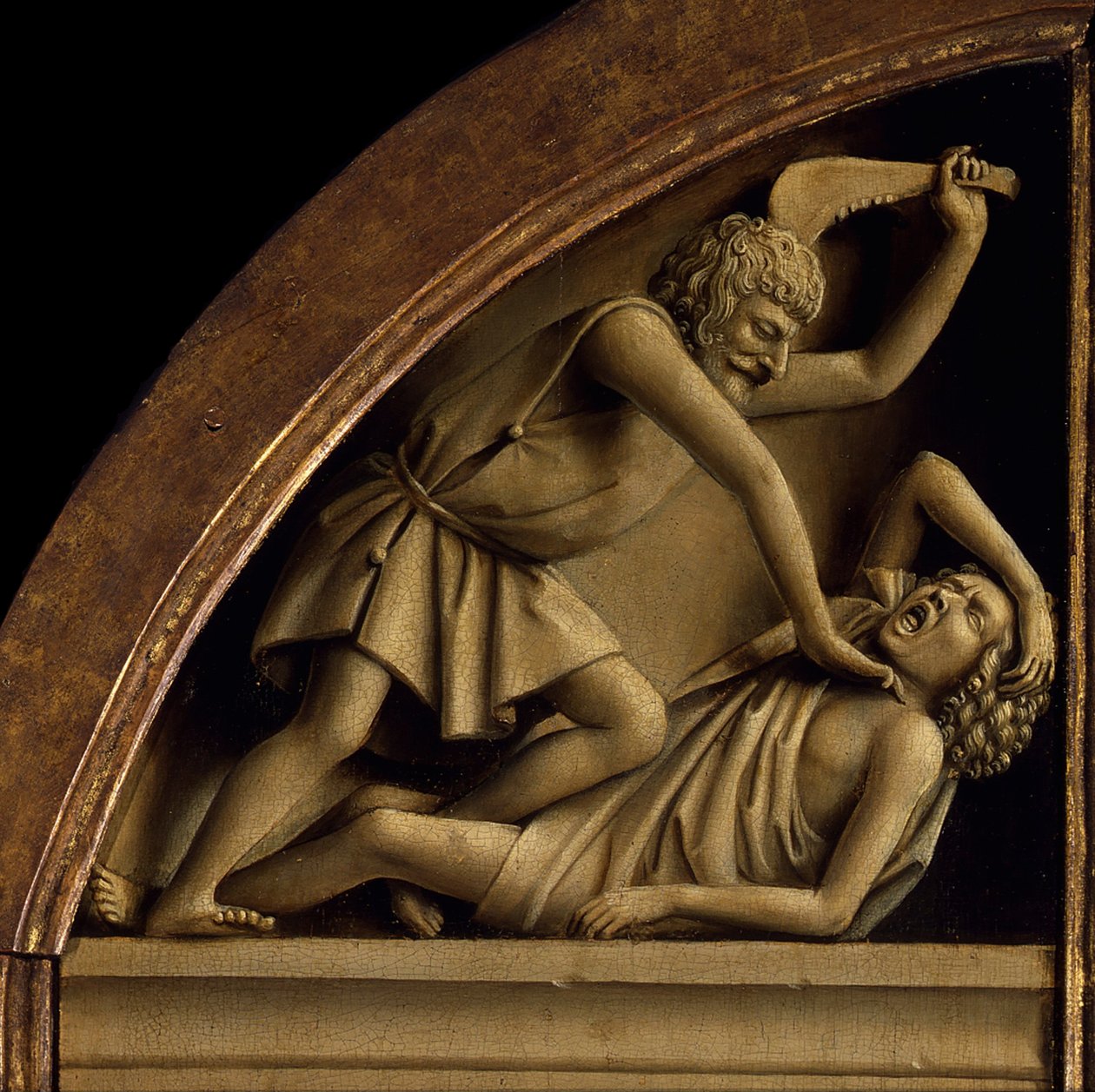 Gentský oltář. Klanění mystického beránka: Kain zabil Abela, 1432. od Jan van Eyck