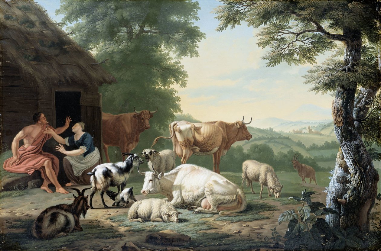 Arkádská krajina s pastýři a dobytkem od Jan van Gool