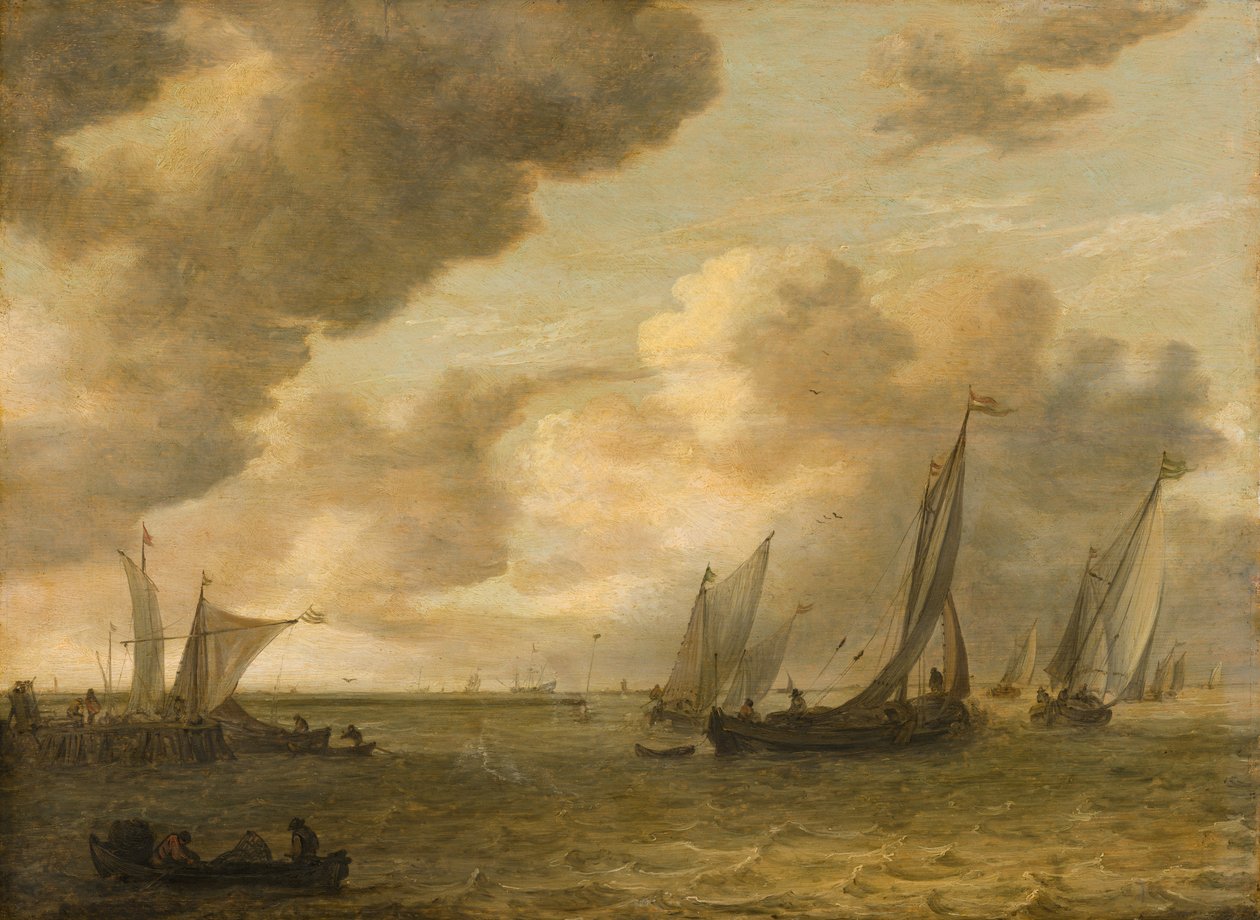Ústí řeky s plachetnicemi od Jan van Goyen