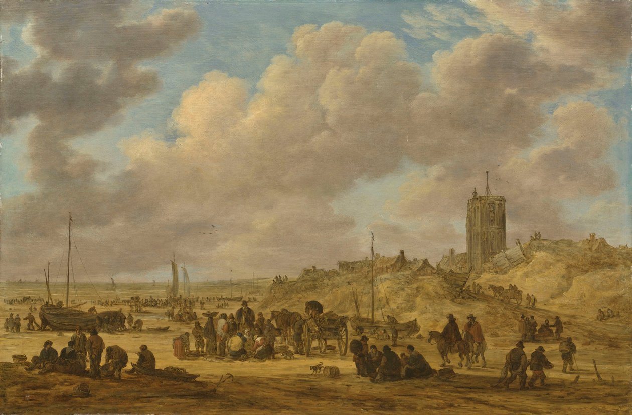 Prodej ryb na pláži u Egmondu od Jan van Goyen