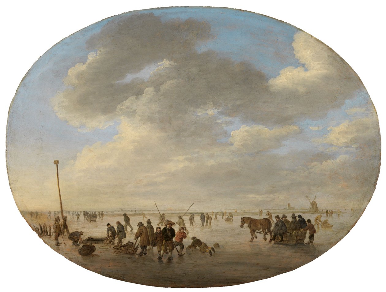 Nizozemská rovinatá krajina s bruslaři od Jan van Goyen