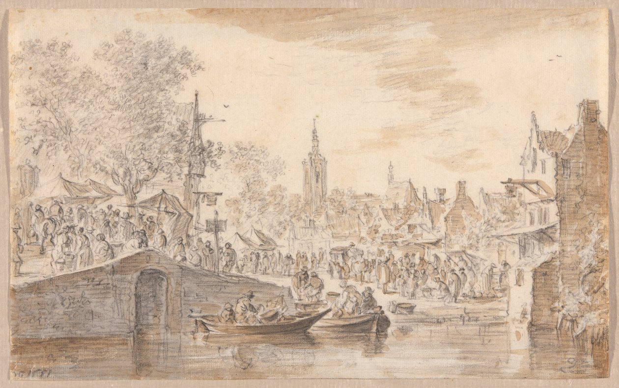 Trh v blízkosti kanálu od Jan van Goyen