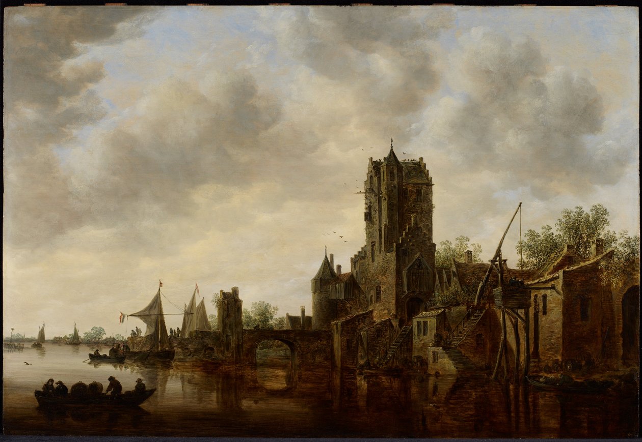 Říční krajina s bránou Pellecussen poblíž Utrechtu od Jan van Goyen