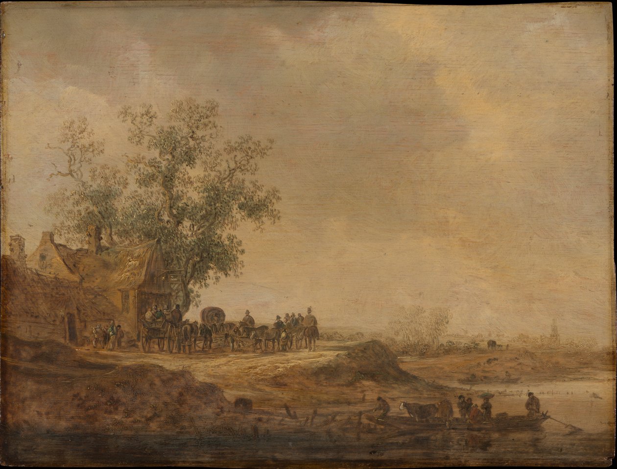 Zastávka před hostincem od Jan van Goyen