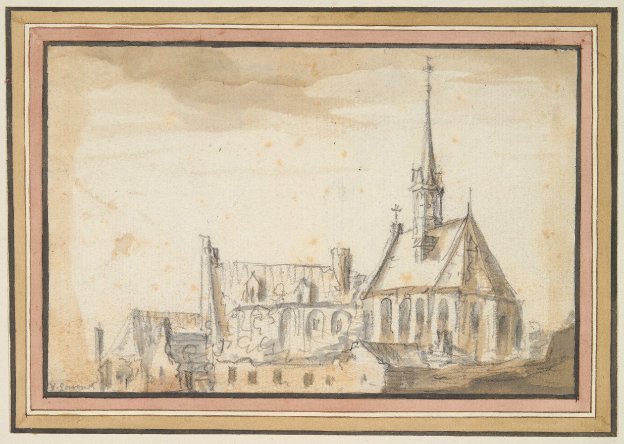 Pohled na kostel a další budovy od Jan van Goyen