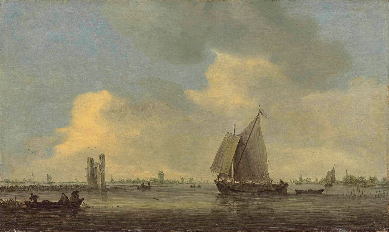 Pohled na řeku Merwede a zříceninu Huis te Merwede; v pozadí Dordrecht od Jan van Goyen