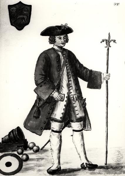 Bombista z benátského arzenálu (akvarel na papíře) (černobílá fotografie) od Jan van Grevenbroeck