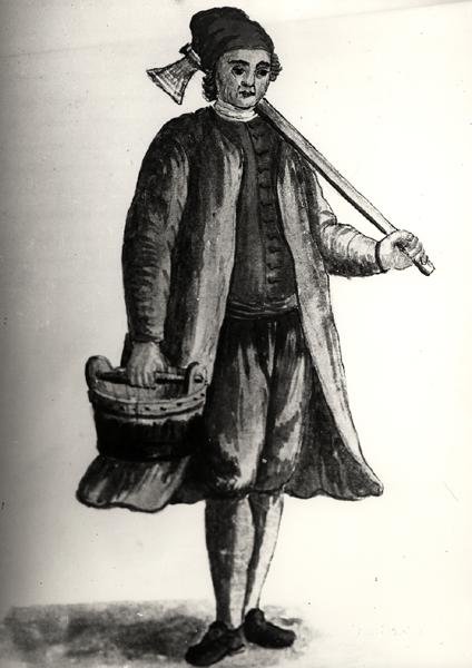 Dělník z benátského arzenálu (akvarel na papíře) (černobílá fotografie) od Jan van Grevenbroeck
